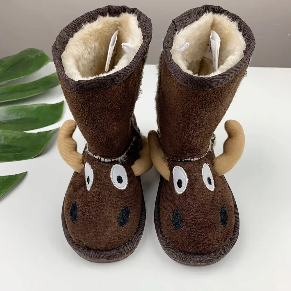 Lazy One Moose Boots Brown Pull On Lined Kids Boys Girls Size S 8 9